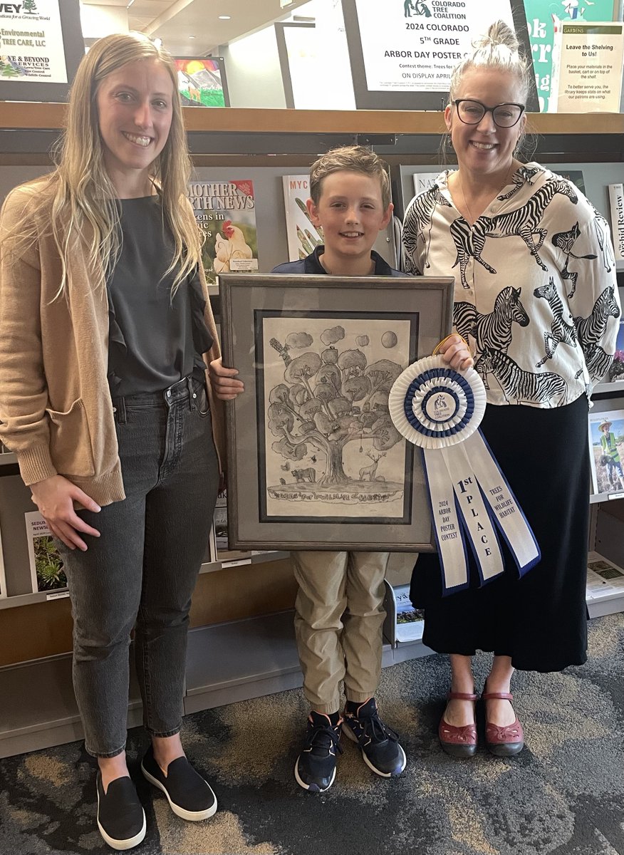 🎉 Shout out to Renaissance Elementary 5th grade student Oliver Georgides for winning the statewide Colorado Tree Coalition poster contest! Oliver's amazing artwork was on display at the Denver Botanic Gardens in the Freyer-Newman Center. Way to go Oliver! 🎨