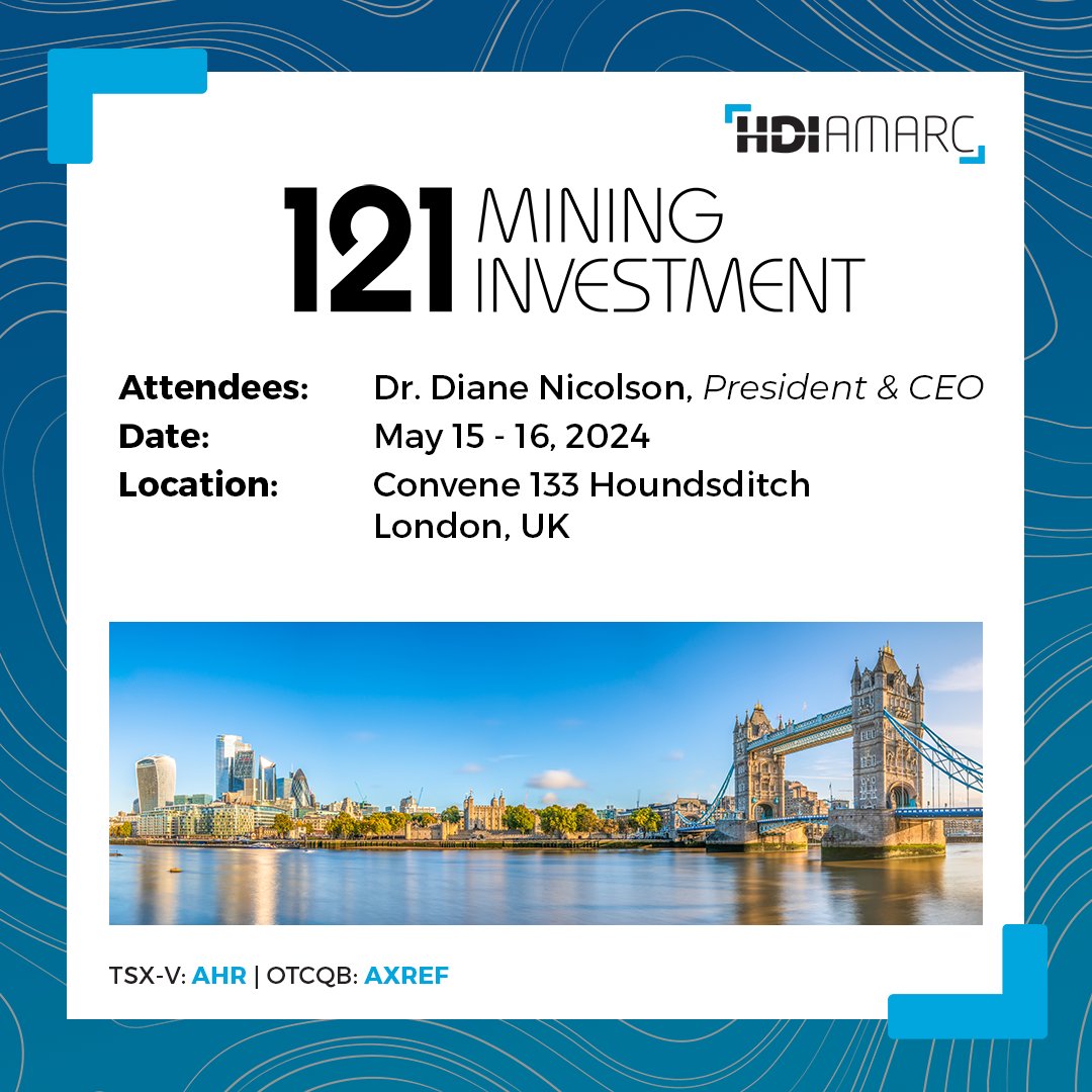 Amarc $AHR.V | $AXREF CEO Dr. Diane Nicolson will be in London, UK for the @Investinmining 121 Mining London Conference, London's largest dedicated mining investment event, from May 15-16, 2024. Want to learn more about 121 Mining London? Click here: hubs.li/Q02x0ksV0