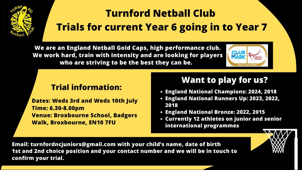 Junior trials for season 24-25, current year 6 going in to year 7…get in touch to confirm your trial ☺️💛