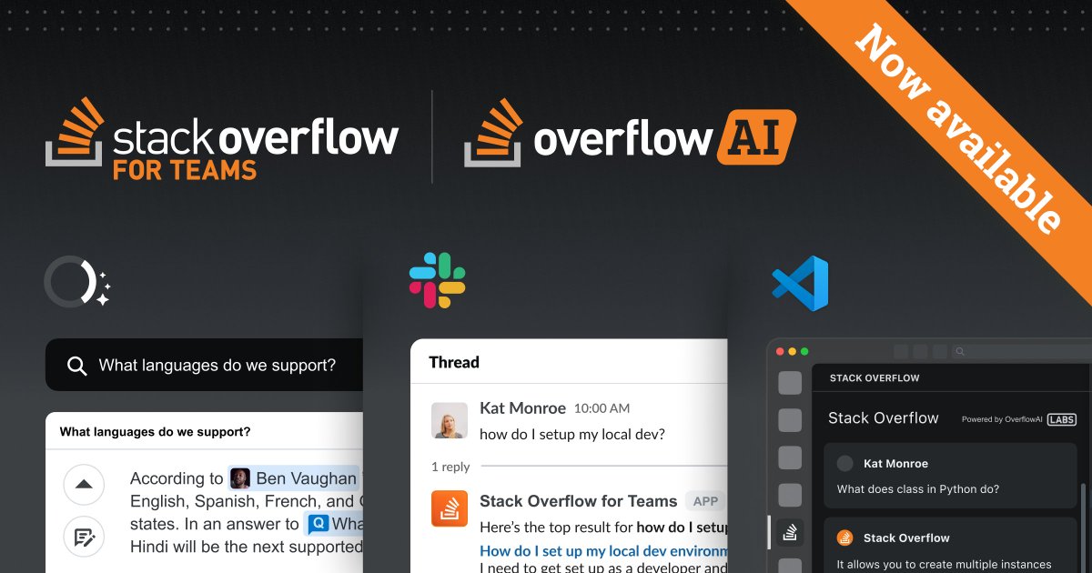 OverflowAI is now generally available to Stack Overflow for Teams! Our Chief Product Officer Ryan Polk shares how OverflowAI streamlines workflows and provides intelligent assistance that allows developers to stay productive: stackoverflow.blog/2024/05/14/int…