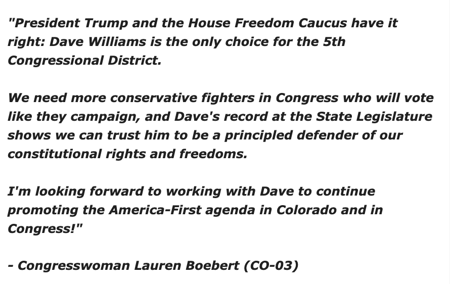 INBOX: Lauren Boebert endorses Dave Williams. #copolitics