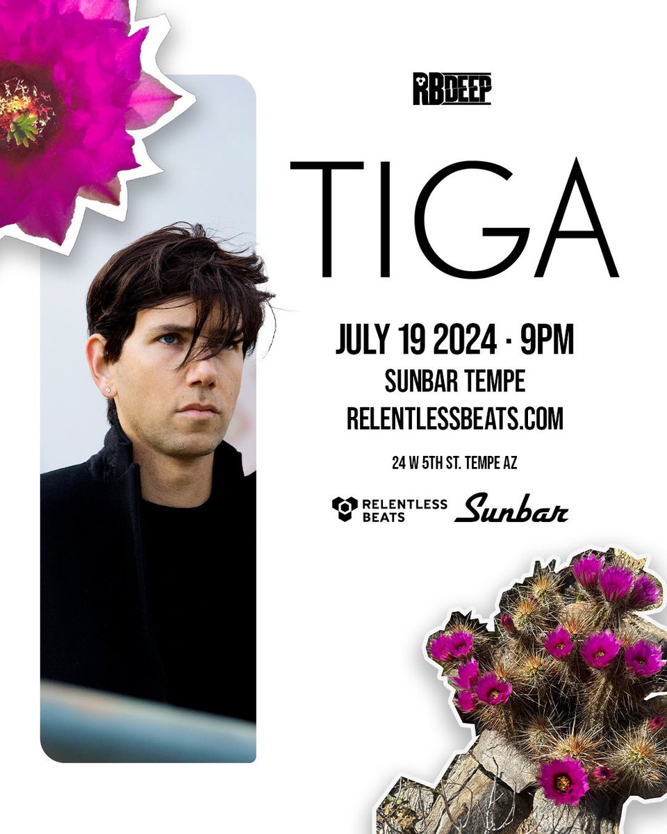 #JustAnnounced- Let’s go dancing 💐🪩 @Tiga is bringing his turbo-charged basslines & signature club weapons to the Sunbar decks on 7.19 💃🏻 Get down on the dance floor + get tix now 🎟️ tixr.com/e/104436