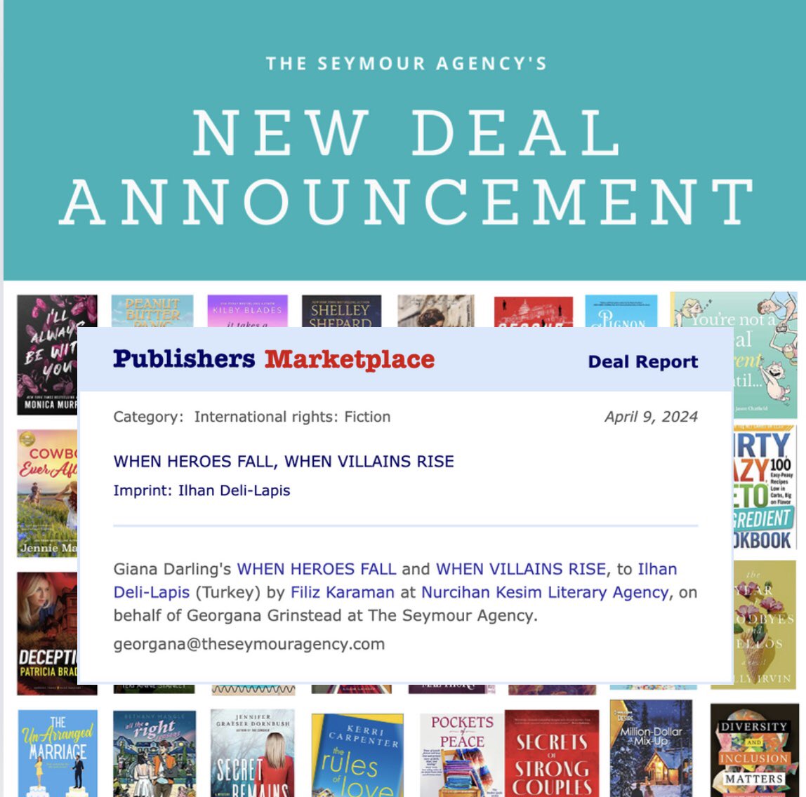 🌟New Deal Announcement🌟 We are so excited to see this new international rights deal for Giana Darling and agent Georgana Grinstead for WHEN HEROES FALL and WHEN VILLAINS RISE!