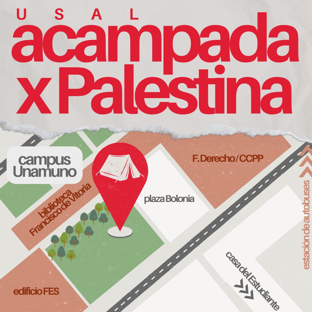 Nos sumamos a la #AcampadaporPalestina en #Salamanca para mostrar, junto a los estudiantes, nuestra solidaridad internacionalista frente al genocidio cometido por el estado de Israel🚩🤝🇵🇸

📍Plaza Bolonia
📅15 de Mayo, desde las 12h

¡Que viva la lucha del pueblo palestino!✊