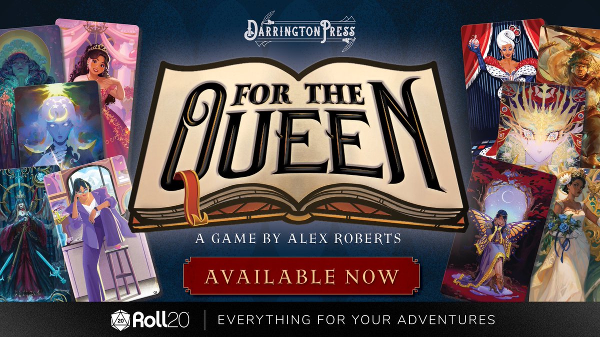Embark on a regal journey with For the Queen from @DarringtonPress! Craft your Queen's tale in any setting you fancy in this card-driven collaborative storytelling game. Choose your Queen and use Question prompts to tell your shared tale. Get it now: hubs.li/Q02x6MGK0