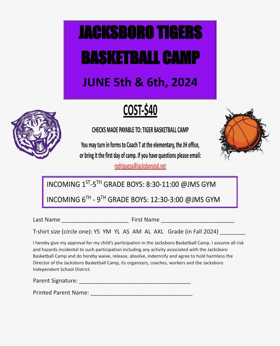 It’s that time of year! Take this opportunity to improve your game! We look forward to seeing you guys! <a href="/BoosterTiger/">Jacksboro Tiger Athletic Booster Club</a> <a href="/JISDSocialMedia/">Jacksboro ISD</a>