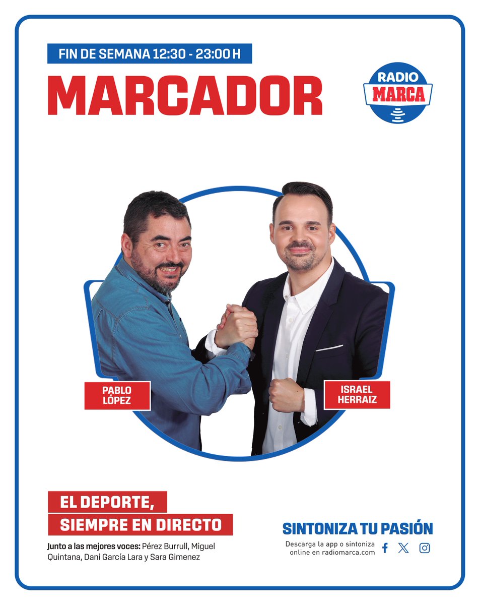 💥 ¡AAARRANCA @Marcador ! 🤣 Oye... ¿¿¿López??? @PabloLopezRadio 🤣 ¡¡¡Dime, Isra!!! @IHerraizFdez 🥇Jornada 36 @LaLiga @realmadrid 🆚 @Alaves 𝟮𝟭:𝟯𝟬𝙃 🌍 Fútbol internacional 🔝... ¡Y mucho más! 📻RadioMARCA.com