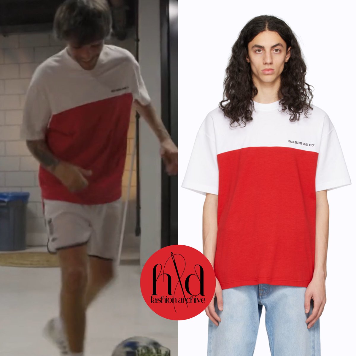 Louis was wearing a VTMNTS Red & White Colorblocked T-shirt in recently shared footage of him. (May 2024) 🔗 ssense.com/en-us/men/prod…