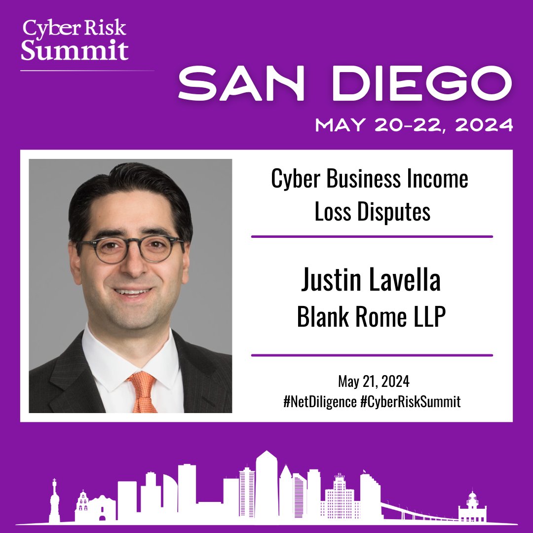 Next week, 5/21: What is involved in a cyber-related business income loss #claimdispute? Justin Lavella’s panel @NetDiligence’s #CyberRisk Summit in San Diego, CA, will discuss the key elements of these claims, forensic accounting, best practices & more: bit.ly/3QsDY9f