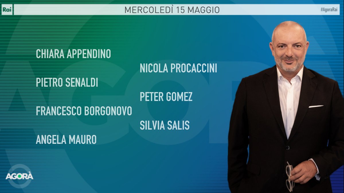 Ecco gli ospiti di Roberto Inciocchi di mercoledì 15 maggio ad #AgoraRai. Vi aspettiamo dalle 8.00 alle 09:35 su #Rai3 e #RaiPlay.