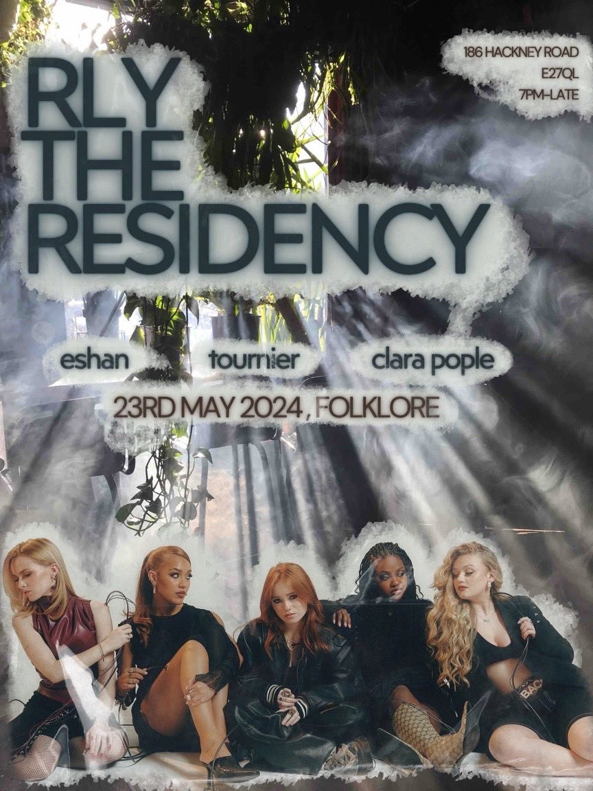 THIRD RESIDENCY

The next stop on the RLY Residency train will be in Folklore, Hoxton on the 23rd of May

Special guests will be <a href="/clarapoplemusic/">Clarapoplemusic</a>, Eshan and Tournier and we can’t wait to see their sets!

Tickets are available here: dice.fm/event/2wlor7-r…