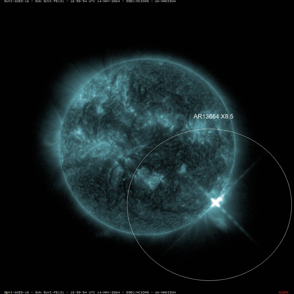 AR13664 finally delivers an X8.5 solar flare behind the limb with any associated CME well out of the Earth Sun line.  This is the largest solar flare of the current solar cycle.  #Xclass #Spaceweather