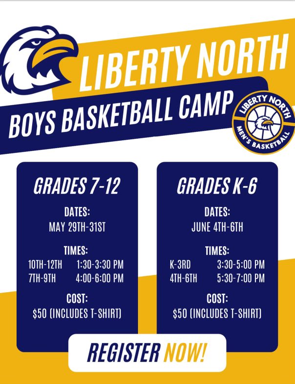 GET SIGNED UP FOR CAMP!! 

Can’t wait to see all of our Current and Future Eagles in our gym soon! 
🦅🦅🏀🏀

Link to Register Here: 

lneaglecamps.com/basketball-men…

#NorthNation
#NorthEnergy