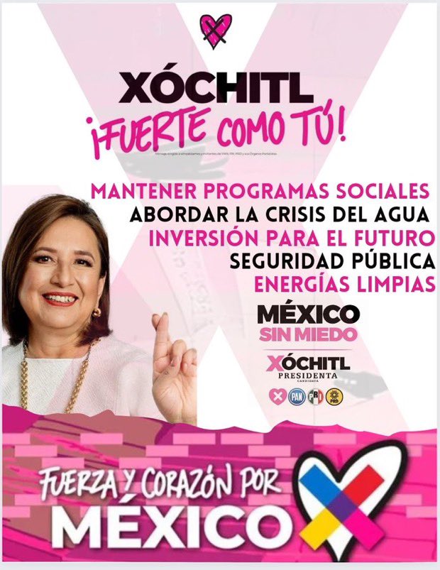 @Jose_Manuel199 @Claudiashein Hoy por hoy #XochitlVaGanando y por eso #MiVotoParaXochitl así que #SalYVota #VotaSinMiedo #XochitlPresidenta y #CarroCompletoXochitl