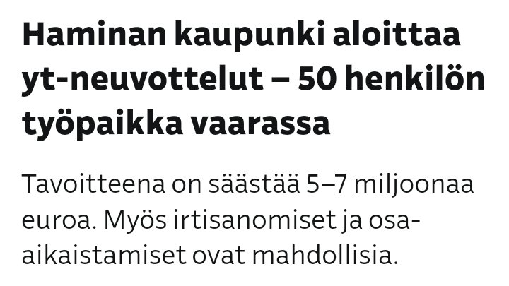 Näitä tehdään nyt joka kunnassa ja kaupungissa. 
Säästetään sotakassaan.