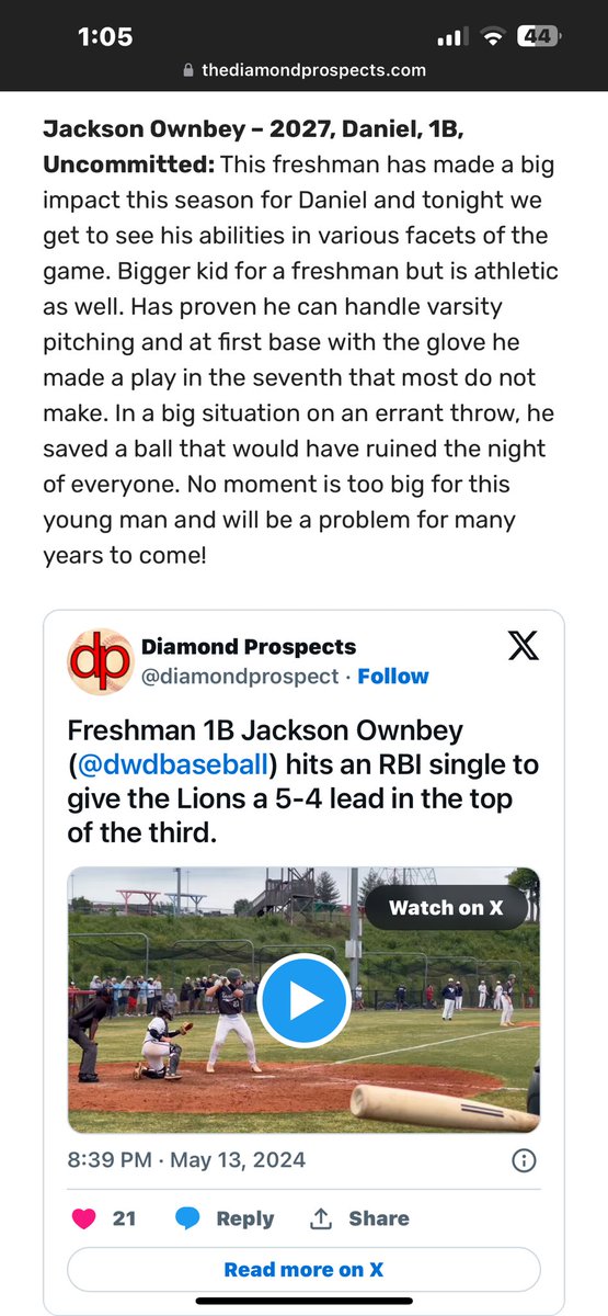 Thanks for the Love @diamondprospect Myself and @dwdbaseball accept the challenge to Climb the Mountain 🏔️ for a shot at Upper State. #WeComin @PayneDWDaniel @cabcchaos