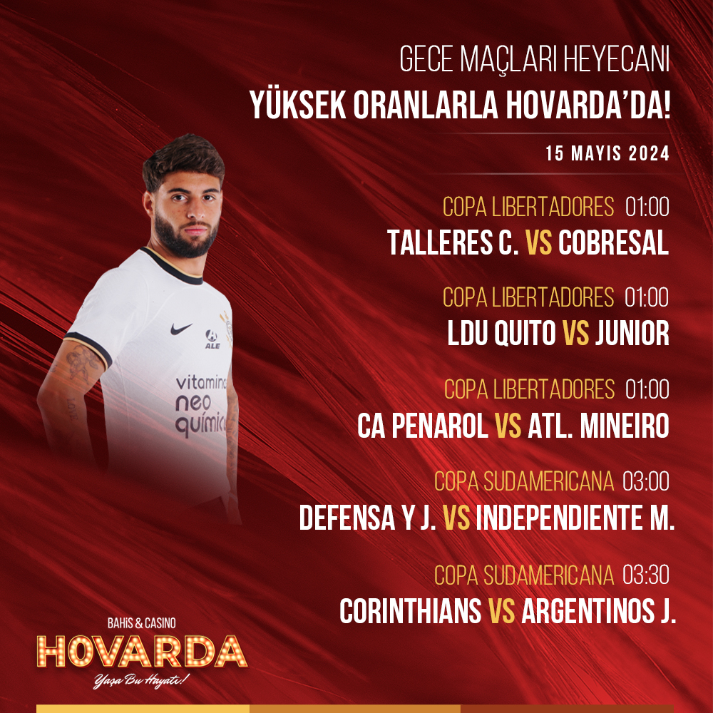 🌜 Copa Sudamericana'da grup liderliğine yerleşmeye çalışan Corinthians, Argentinos Juniors'u misafir edecek! Gece maçları ile futbola #Hovarda'da doyun. Hovarda Giriş: bit.ly/3vexEdw