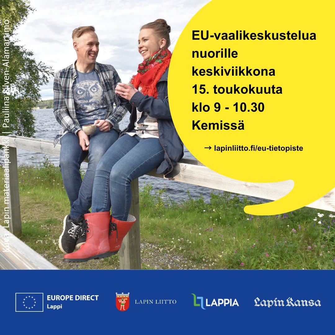 📢 Huomenna keskiviikkona 15. toukokuuta klo 9: EU-vaalikeskustelua nuorisonäkökulmalla! Tule paikanpäälle Kemiin tai seuraa etänä: lapinkansa.fi/live #LapinEUtietopiste #EUvaalit2024 #Lappi #EU #tehemäyhessä @lapinkansa @aolappia