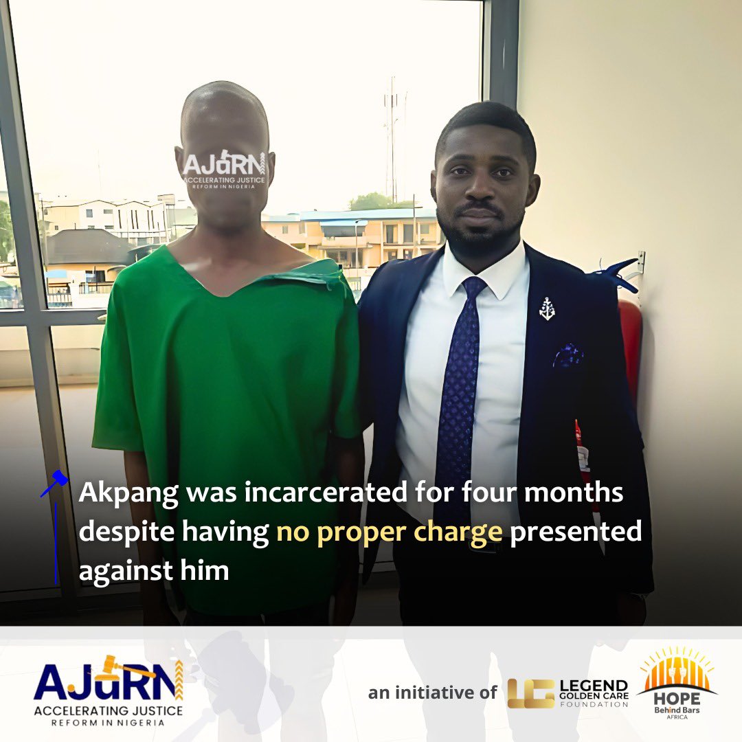 Akpang spent four months awaiting trial while incarcerated following his arraignment on the 17th of January, 2024. He was first charged for the offence of stealing (along with others at large) and was granted bail, but could not fulfil the bail conditions.