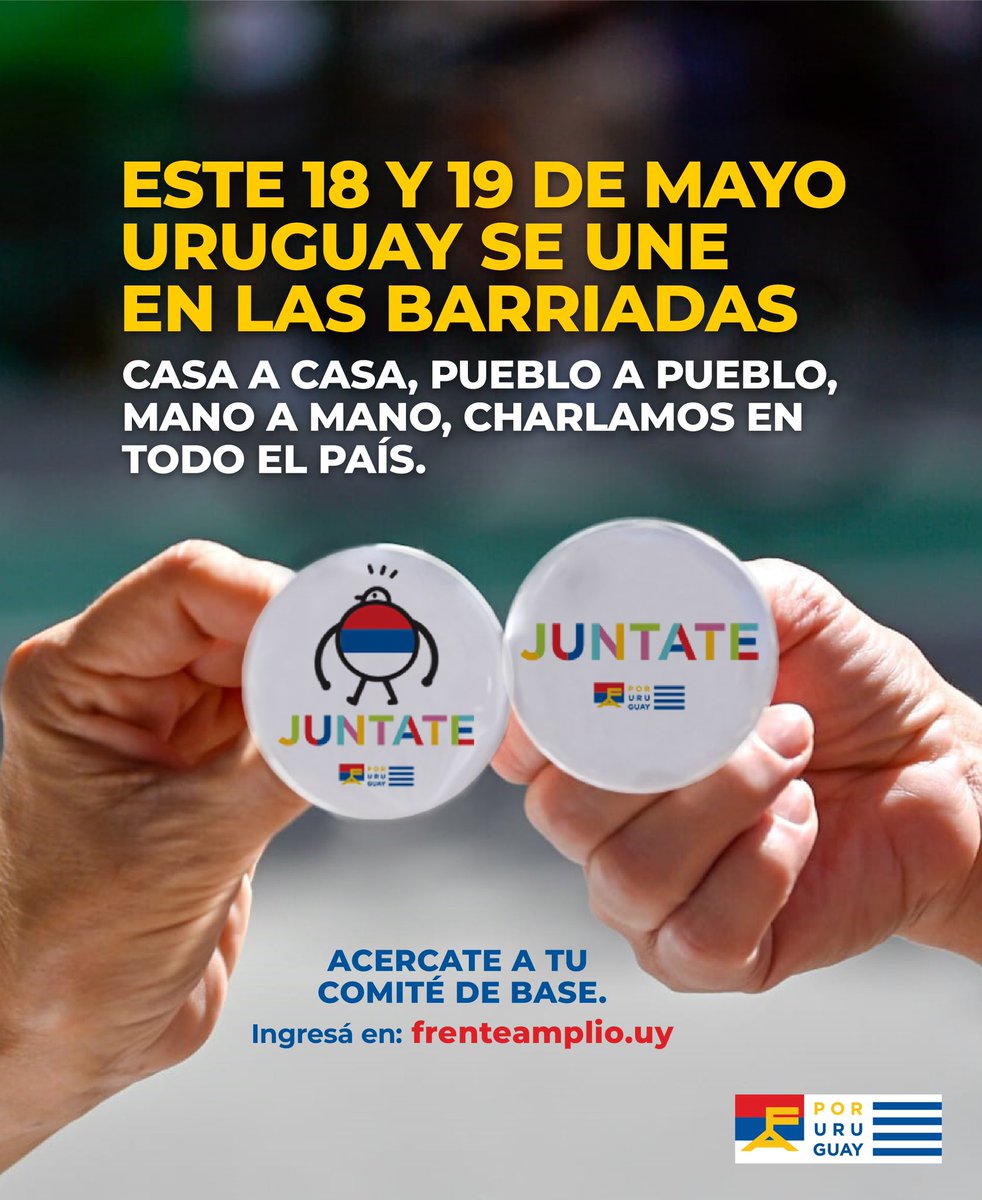 🏡🤝 En las Barriadas #PorUruguay, nos unimos en diálogo y acción. Este 18 y 19 de Mayo, juntate a los intercambios que están marcando la diferencia en cada rincón del país. ¡Acércate a tu comité de base, tu voz construye el cambio!