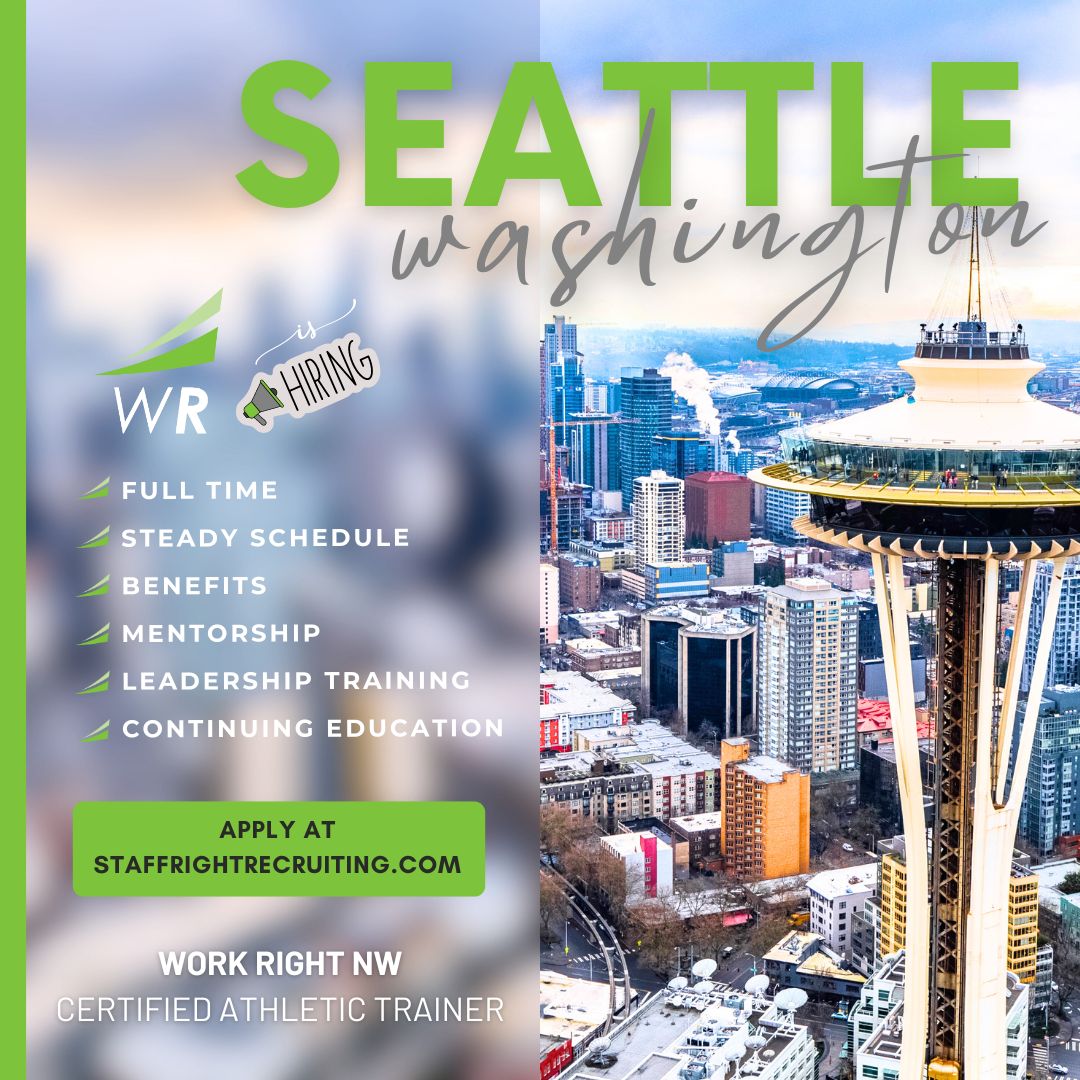 Join the #GreenTeam in #Seattle! WRNW is on the hunt for a dynamic #athletictrainer to help transform healthcare in the heart of the #PNW. Apply at StaffRightRecruiting.com! #hiring #wearehiring #nowhiring #jobsearch #atcjobs #atjobs #seattlejobs #pnwjobs