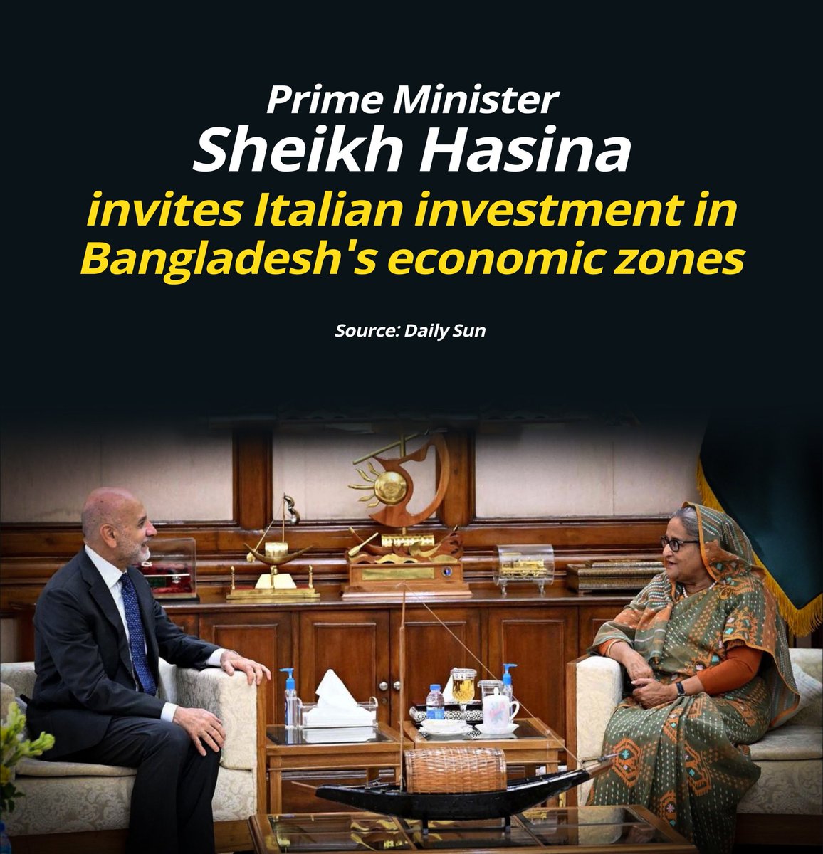 Prime Minister Sheikh Hasina
invites Italian investment in
Bangladesh's economic zones.
@albd1971 @DrHasanMahmud62 @trash_italiano @ItalyMFA @euronewsit @G7 @bepza @beza #Bangladesh #exculsive_econimic_zones