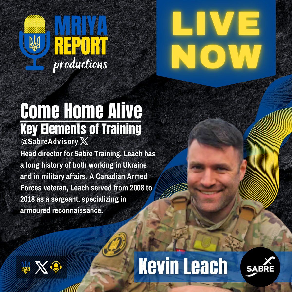 🇺🇦 LIVE NOW 🇺🇦 for our new weekly segment 💥 Come Home Alive - Key Elements of Training 💥 with our very special guest Kevin Leach @SabreAdvisory! Kevin Leach is the Head director and founder of Sabre Training Advisory Group, a professional military training non-profit. Their…