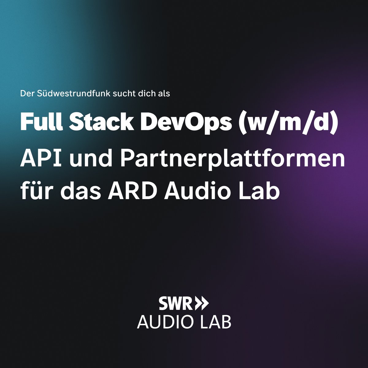 💻 &lt;We're hiring&gt; Our team is looking for a new full-stack #DevOps expert!
 
Join us in building the next generation of digital tools for SWR &amp; ARD in our Audio Lab – with products that reach millions every day.

Tech stack includes: #NodeJS, #Bun, #VueJS, #GCP, #AWS, #Terraform,