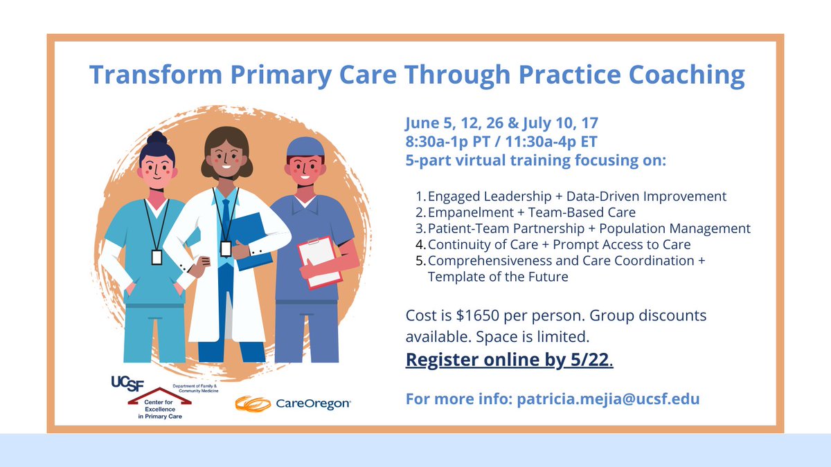 Training Tuesday! Enhance your practice transformation efforts by joining our virtual Open Enrollment Practice Coach training series beginning June 5. For more info, including training details and registration, visit: tinyurl.com/PCPCT-OE. #PracticeCoaching #PrimaryCare