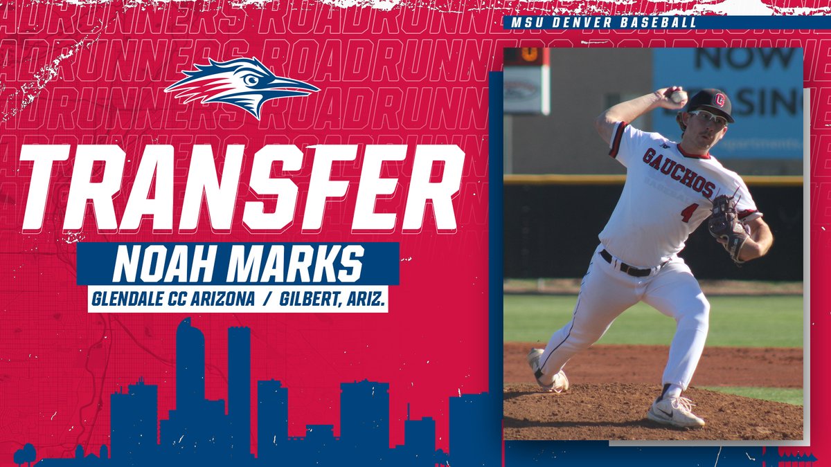 MSU Denver Baseball (@msudenverbsb) on Twitter photo 🔴TRANSFER🔵
Noah Marks is coming to <a href="/msudenver/">MSU Denver</a>! ✍️
⚾️ Transfer from Glendale CC Arizona
⚾️ Position: RHP
⚾️ Hometown: Gilbert, Ariz.
⚾️ ACCAC All-Region
Welcome to Denver, Noah! 👋
#GetRowdy🔴🔵 🔴TRANSFER🔵
Noah Marks is coming to <a href="/msudenver/">MSU Denver</a>! ✍️
⚾️ Transfer from Glendale CC Arizona
⚾️ Position: RHP
⚾️ Hometown: Gilbert, Ariz.
⚾️ ACCAC All-Region
Welcome to Denver, Noah! 👋
#GetRowdy🔴🔵