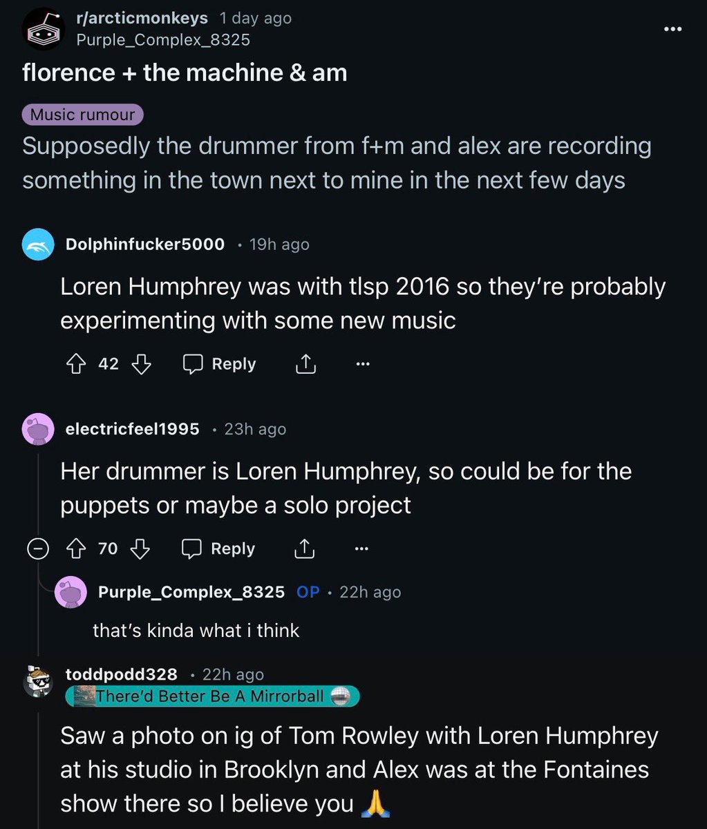 🚨 ATENÇÃO! Alex Turner, Tom Rowley (músico de turnê e compositor do Arctic Monkeys) e Loren Humphrey (baterista do The Last Shadow Puppets) foram vistos GRAVANDO em Brooklyn! Há rumores de um projeto entre os artistas há aproximadamente um mês via Reddit e @RatioMonkeys