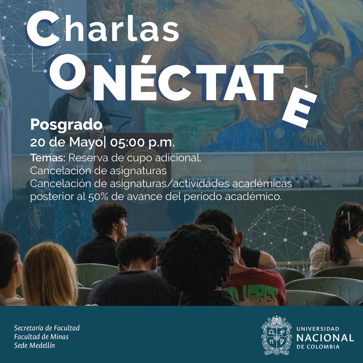 #SomosMinas I 📣 Si eres estudiante de posgrado #Conéctate este 20 de mayo a las 5:00 p.m. a nuestro espacio informativo y de acompañamiento mensual, donde podrás recibir información sobre diferentes temas de interés. 💻 #Conéctate aquí meet.google.com/pox-vuaj-ibj