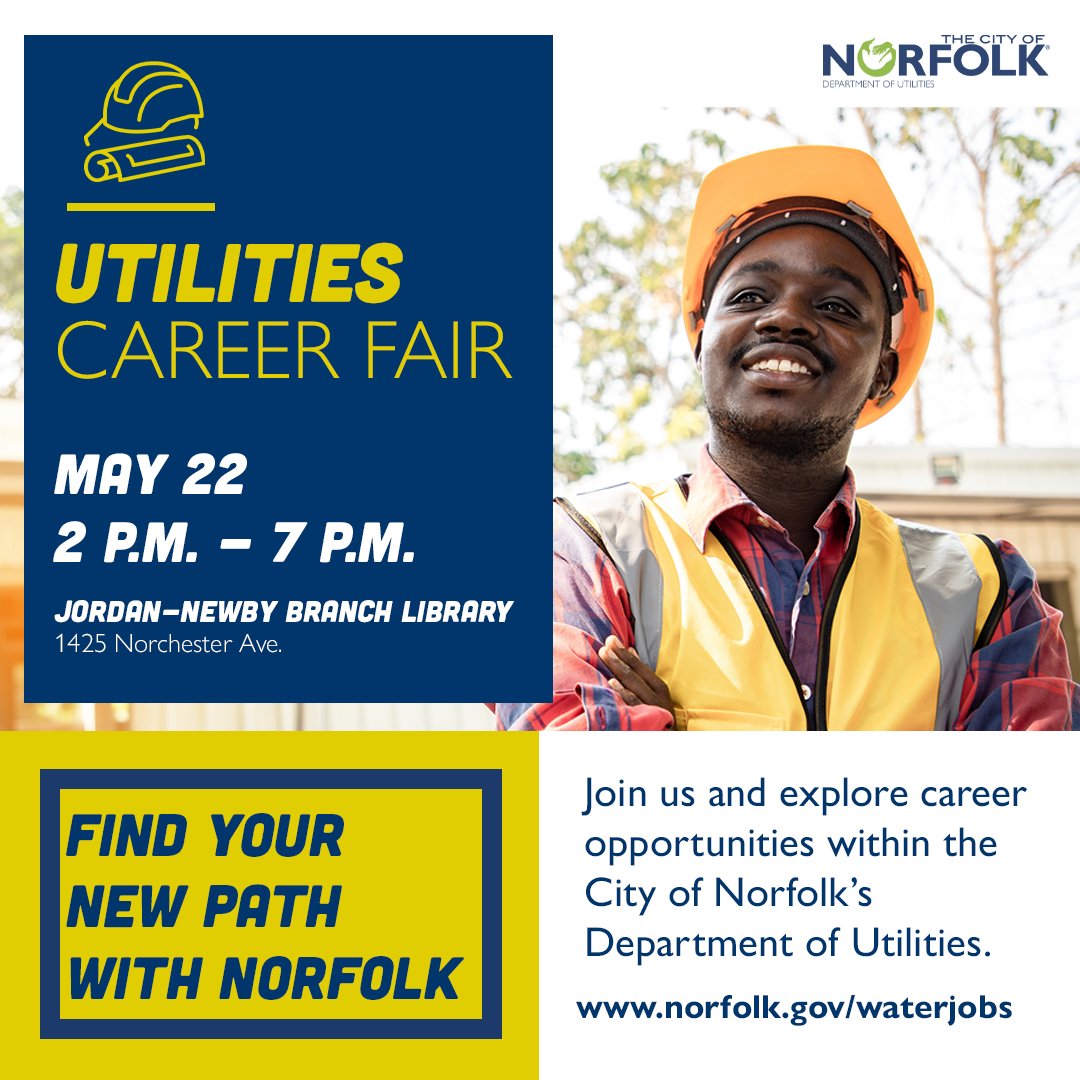 Discover rewarding careers as a Utility Maintenance Mechanic, Equipment Operator, Staff Technician, and more! Meet our team and explore how you can be part of our vision for a sustainable future. 📅 Wednesday, May 22 ⏰ 2PM - 7PM 📍 1425 Norchester Ave. ✅ norfolk.gov/waterjobs