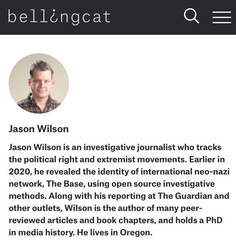 100% chance that someone who has a PhD in ‘media history,’ lives in Portland, works for CIA cutout Bellingcat, and ‘tracks extremist movements’ is a sociopathic villain.