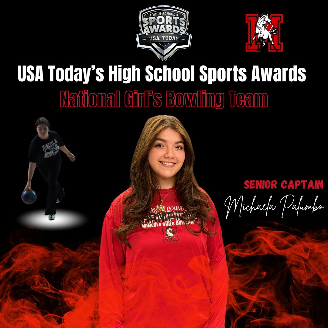 HUGE Congratulations to Senior Captain Michaela Palumbo for making the USA Today's High School Sports Awards National Girl's Bowling Team‼️ We are SUPER #MineolaProud of you and all your success‼️🎳❤️ #mineolaschooldistrict #mineolaunionfreeschooldistrict #mineolahs #mustangs