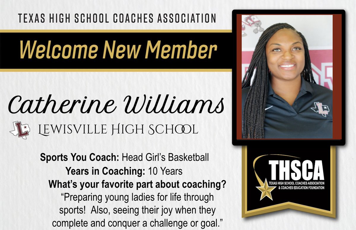 When I tell y'all, I'm bringing in the big dogs to @THSCAcoaches . Y'all stop and welcome THE Catherine 'Bunny' Williams to our family! 💎Former @KUWBball player 💎 State Champion Coach @DesotoGBB 💎 Pressure into Diamonds Coach Thanks for making 'The Lew' a special place!