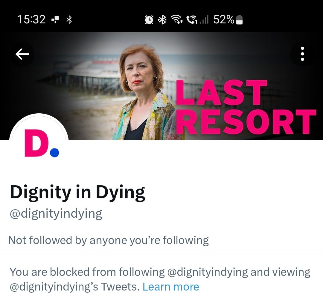 @MDMDmydecision Your reminder that your fellow euthenasia lobbyists are so committed to dialogue with disabled people that they've blocked a charity of disabled people from seeing their posts