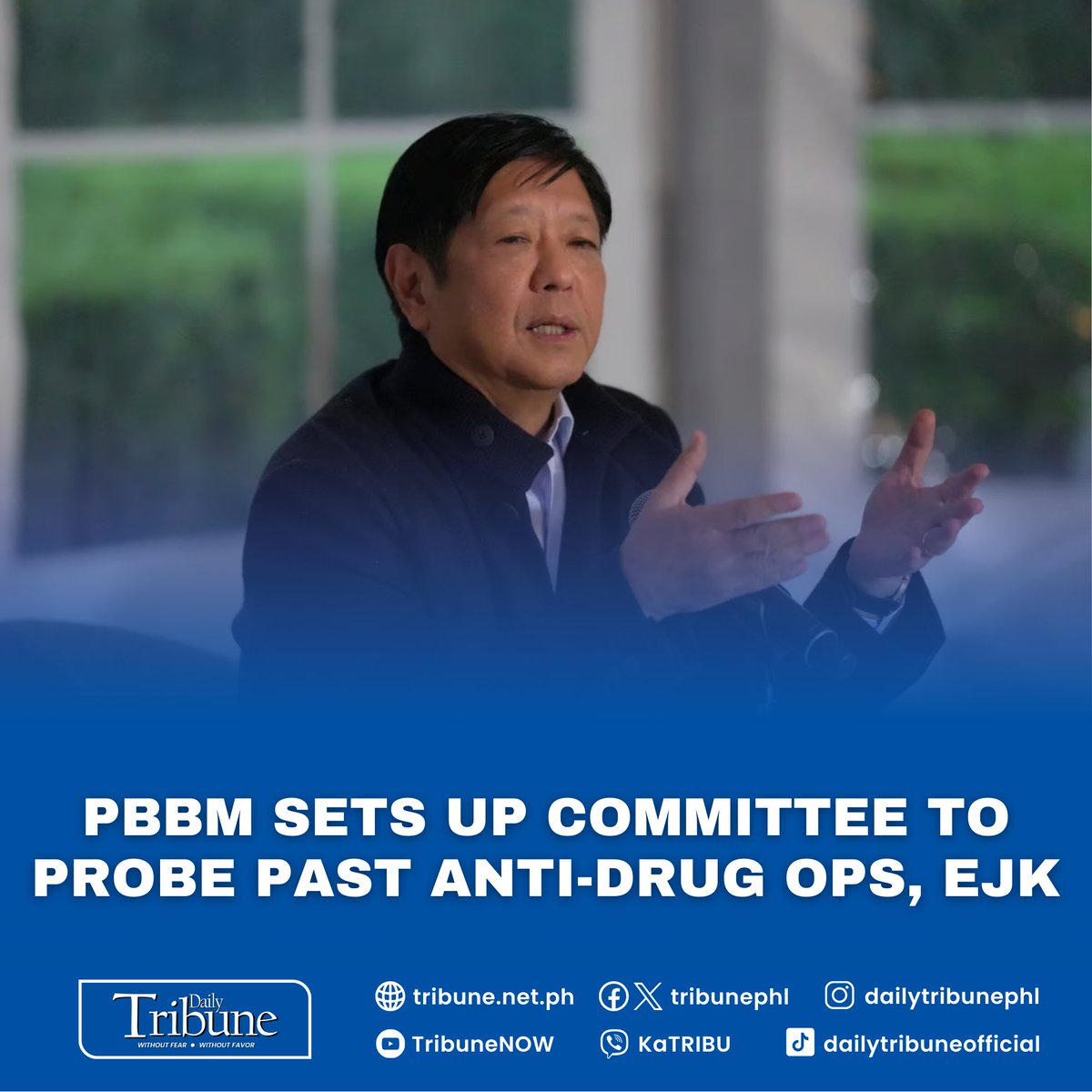 President Marcos's new Special Committee on Human Rights Coordination will probe past anti-drug operations for human rights violations, including extrajudicial killings (EJKs). Read more at: tribune.net.ph/2024/05/14/pbb…