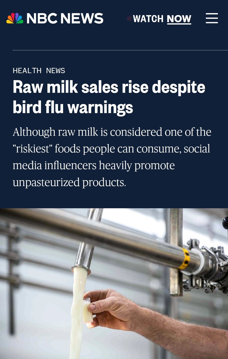 At least 42 herds in 9 states in the US are now reported infected with HPAI #H5N1 The virus has been found in high levels in the raw milk of infected cows. Meanwhile 🤦‍♂️ nbcnews.com/news/amp/rcna1…