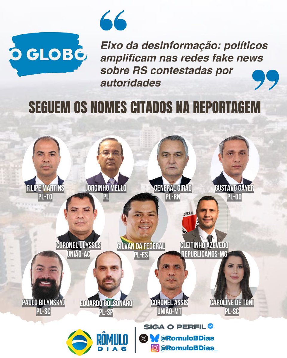 ATENÇÃO! Reportagem do Globo mapeou políticos que espalharam fake news atrapalhando a ajuda à população do Rio Grande do Sul Veja a listagem 👇🏽