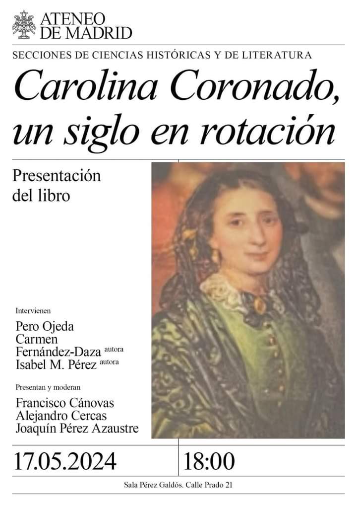 Gente de Extremaúra que andáis por los madriles y personas en general con sensibilidad hacia la poesía, no os podéis perder la presentacion del libro sobre la vida y obra de nuestra paisana Carolina Coronado!! @extremeneria @nuevoext