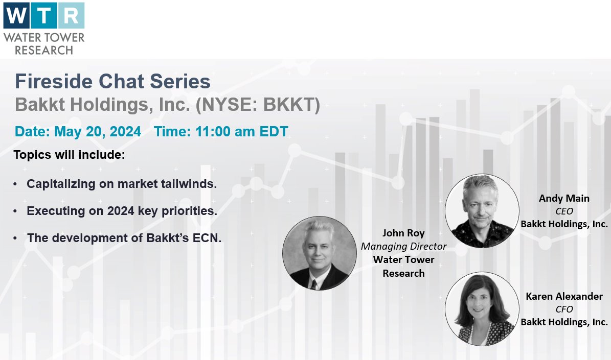 John Roy's fireside chat with @Bakkt CEO Andy Main and CFO Karen Alexander has been rescheduled to Monday, May 20th, at 11:00am ET.
#crypto #digitalassets #watertowerresearch #wtr $BKKT
us06web.zoom.us/webinar/regist…