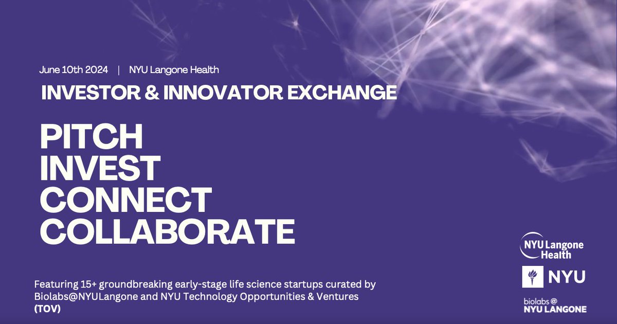 📢Still time to apply to participate in the Investor & Innovator Exchange on 6/10, hosted by TOV & @BioLabsNY. The event will bring together founders, investors, & industry stakeholders to foster meaningful connections & explore investment opportunities. biolabsnyu.info/2024ixi