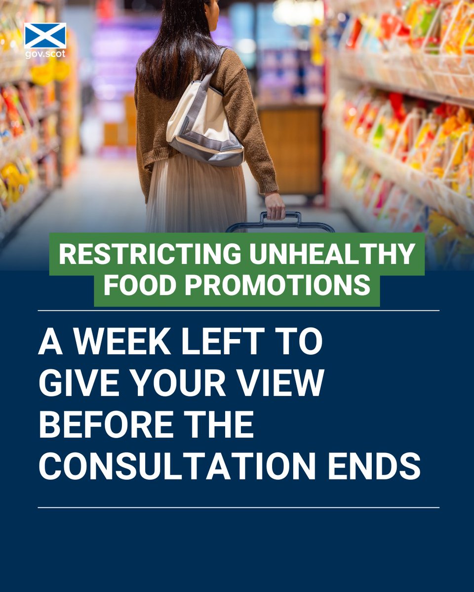A consultation on restricting promotions of food high in fat, sugar or salt, which aims to help make the healthier choice the easier choice, has a week to run. Proposals include restricting multi-buys, and selling at locations like checkouts. ➡️ bit.ly/FoodPrmtions