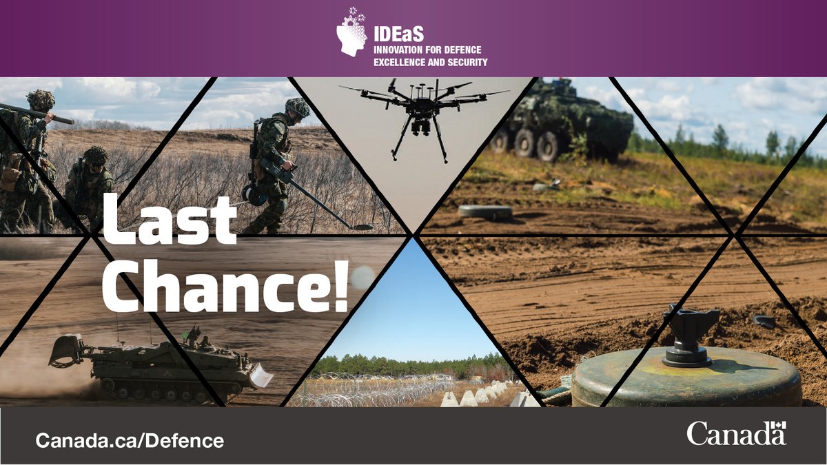Last chance! If you have a great idea to enable safer passage for minefield breaching in Ukraine, you have until May 28 to apply for up to $1 million in concept development funding through the #DefenceIDEaS program. canada.ca/en/department-…