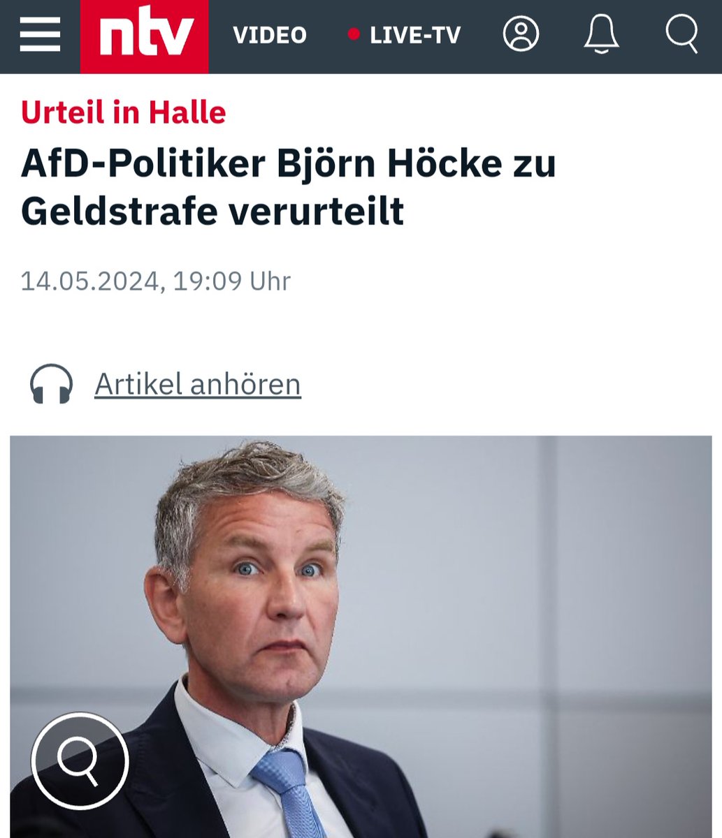 So wie es die FAZ schon heute morgen wusste, wurde der #AfD-Politiker Björn #Hoecke zu einer Geldstrafe von 100 Tagessätzen von je 130 Euro verurteilt.
Also alles wie erwartet.
Gegen dieses Urteil kann noch Revision eingelegt werden.
n-tv.de/politik/AfD-Po…