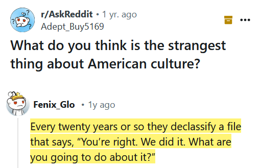 TRUE, but let me add THREE more strange things about the American culture: ▪️ A president can easily get away with being a pedophile (sniffing children, showering with his daughter) as long as he's a Democrat. ▪️ It's constantly emphasized that no country is allowed to meddle