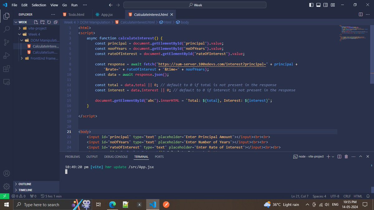 Day 33 & 34 0f #100DaysOfCode 
Today mostly focused on DOM & Some React basics
Completed 4.2 of #100xDevs Cohort
#LearnInPublic #CodingJourney #100daysofcodechallenge