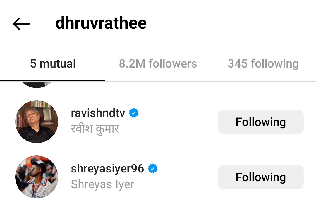 🚨 BREAKING 

Indian Cricketer Shreyas Iyer followed Dhruv Rathee on Instagram. 

Shreyas Iyer also ignored Modi and ruined his PR after India's WC loss. 

This guy has spine 🔥