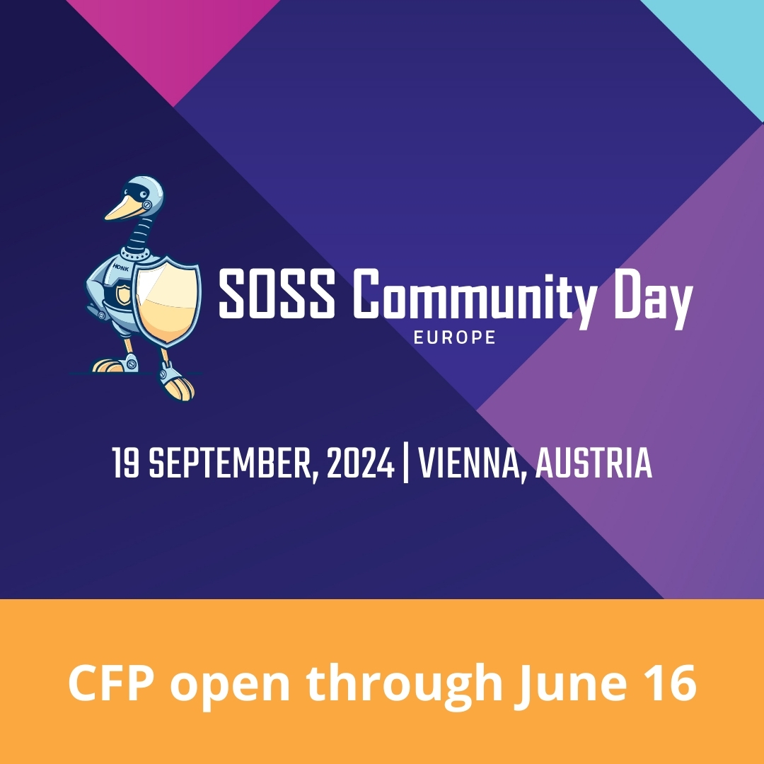 Excited about #SOSSCommunity Day Europe in Vienna this September! 🌍 Share your expertise on security education, open source tooling, AI, and more. Submit your proposal by June 16. Learn more: openssf.org/blog/2024/05/1…